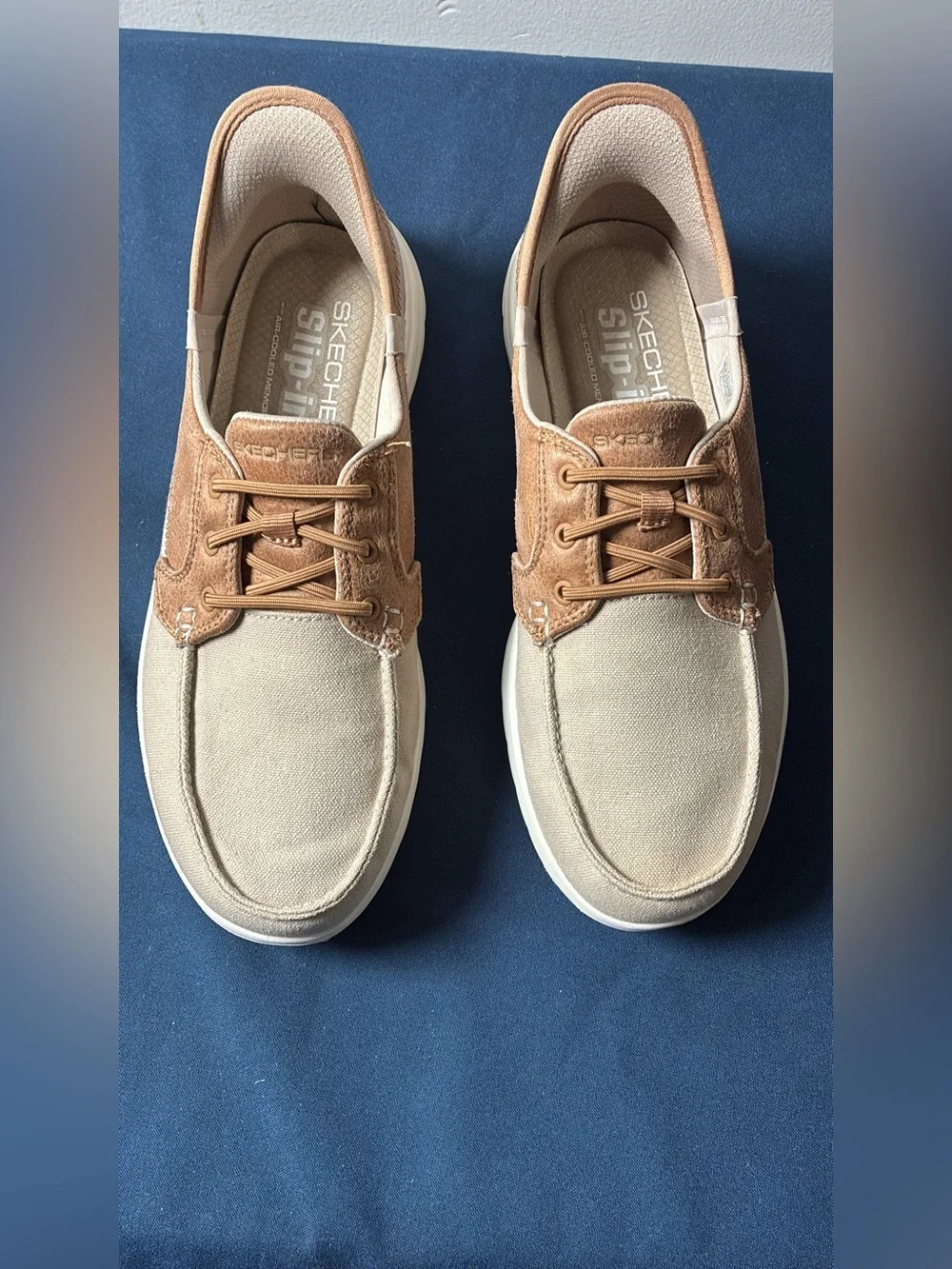 Skechers Men’s Slip-In Canvas Loafers in Beige and Tan